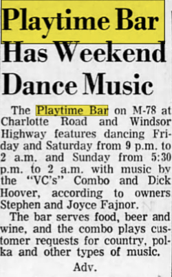 Playtime Bar (Murphys Bar) - Aug 14 1965 Ad (newer photo)